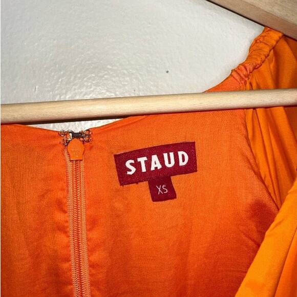 Staud Meadow Color Block Maxi Dress Puff Sleeves Pink Orange Size XS V-Neck - Picture 4 of 9